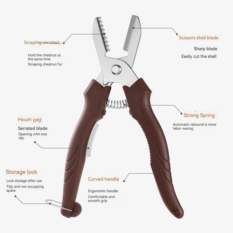 Stainless Steel Chestnut Scissors Peeler Nut Cracker Kitchen Tool All In One Kit