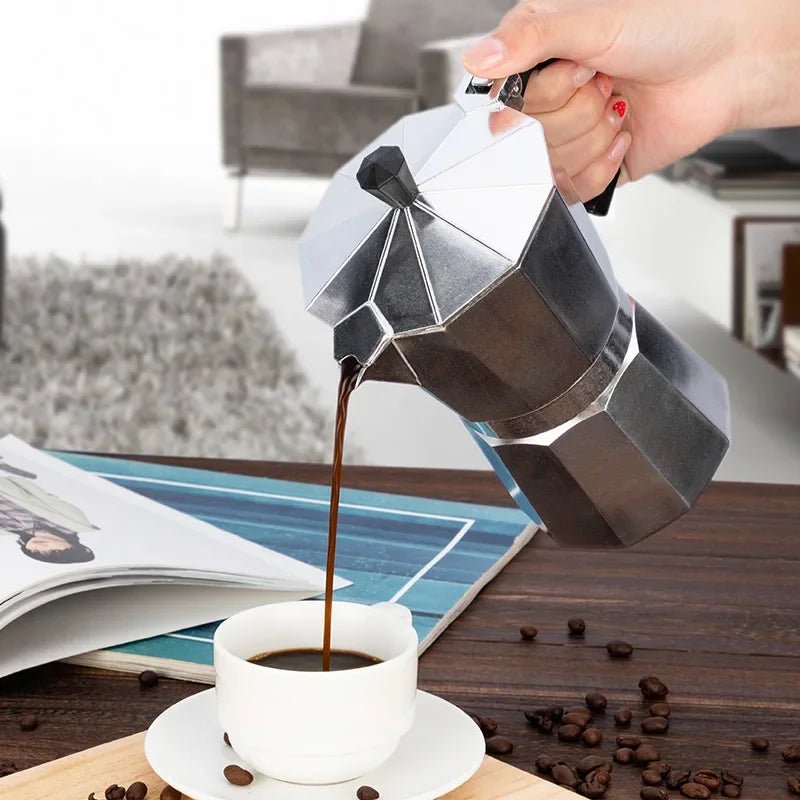 Stainless Steel Moka Pot 600ml Portable Espresso Maker Octagonal Design Stovetop