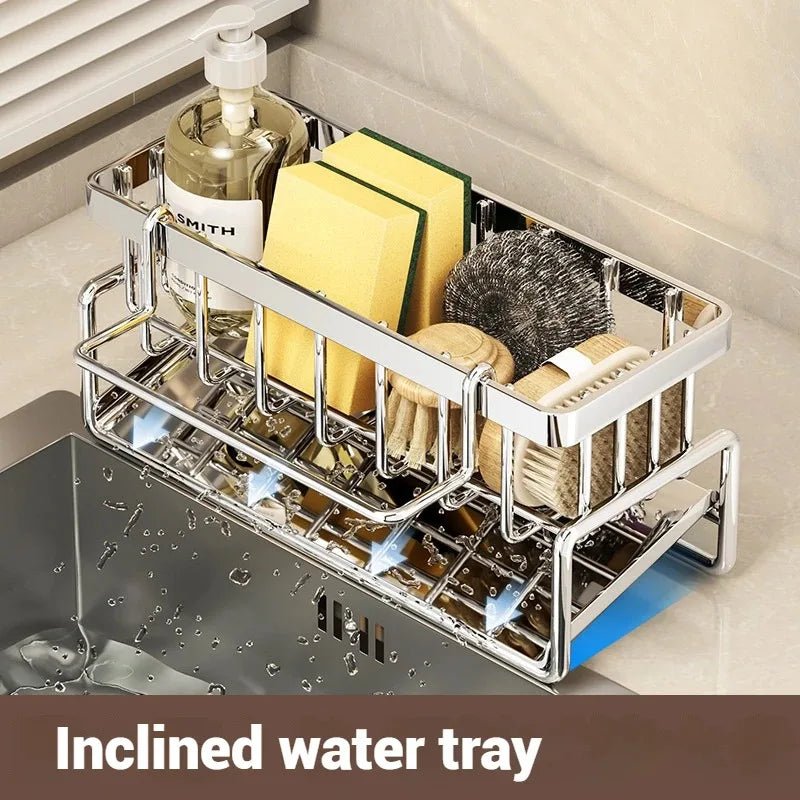 Stainless Steel Multifunctional Sink Organizer With Sponge And Towel Rack