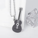 Stainless Steel Music Guitar Pendant Necklace for Men Ladies