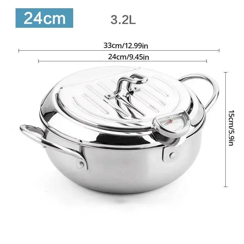 Stainless Steel Oil Fryer With Thermometer And Cover