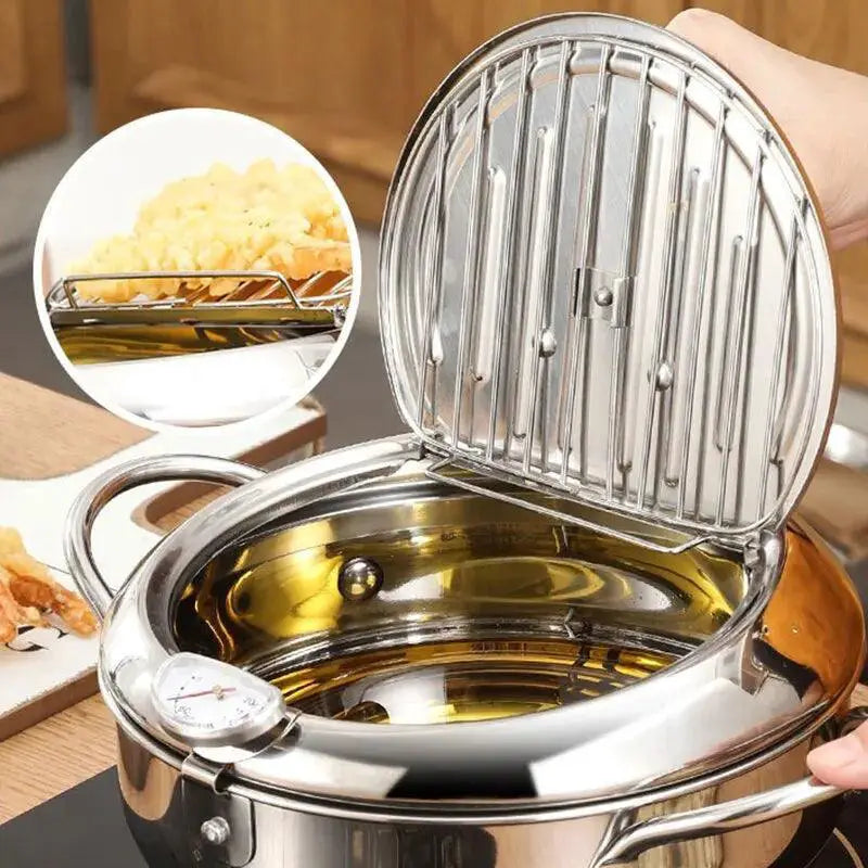 Stainless Steel Oil Fryer With Thermometer And Cover