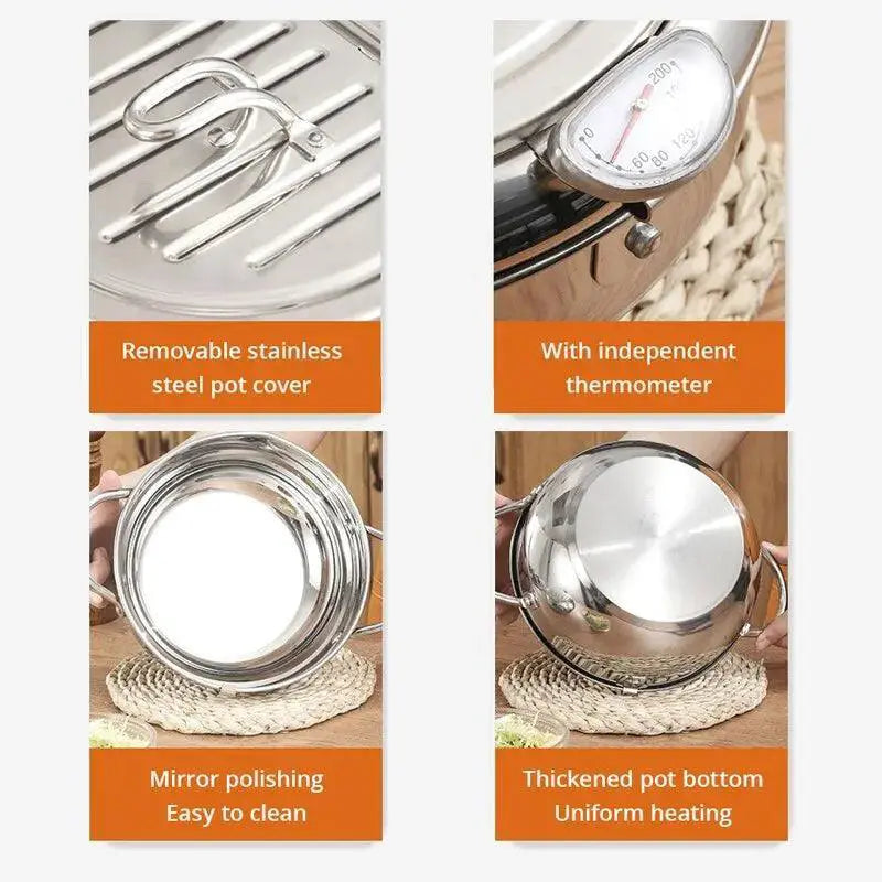 Stainless Steel Oil Fryer With Thermometer And Cover