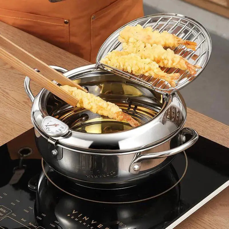 Stainless Steel Oil Fryer With Thermometer And Cover