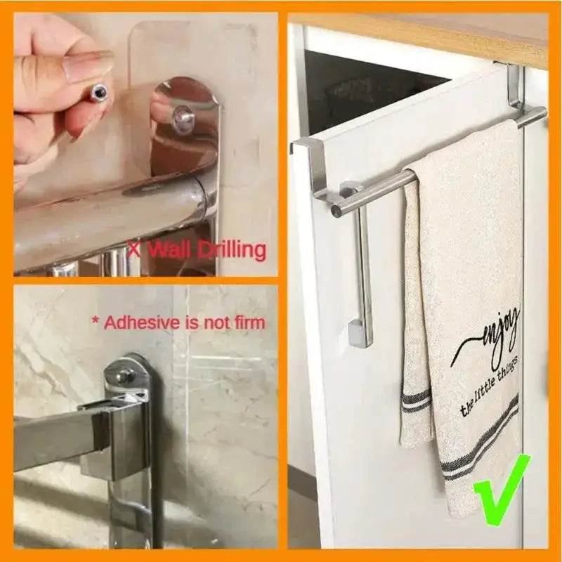Stainless Steel Over Door Towel Bar Space Saving Organizer