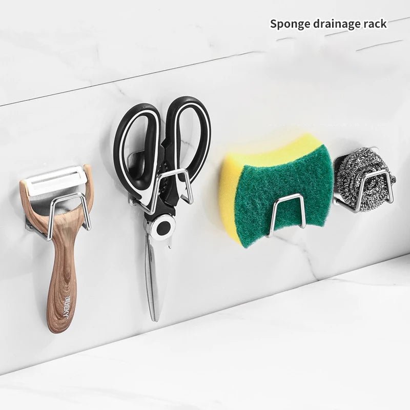 Stainless Steel Sink Sponge Holder Self Adhesive Drain Rack Kitchen Organization