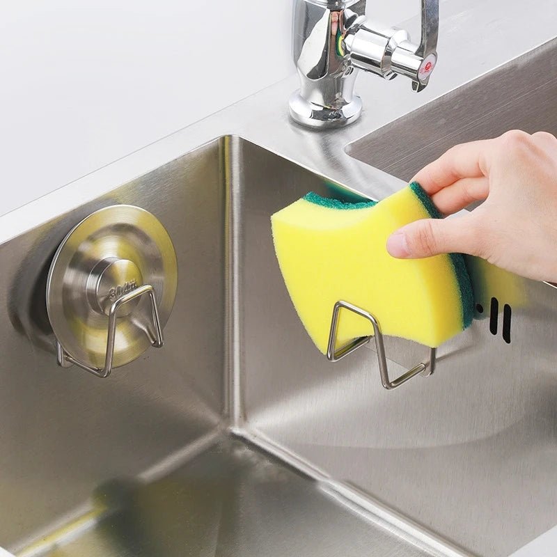 Stainless Steel Sink Sponge Holder Self Adhesive Drain Rack Kitchen Organization