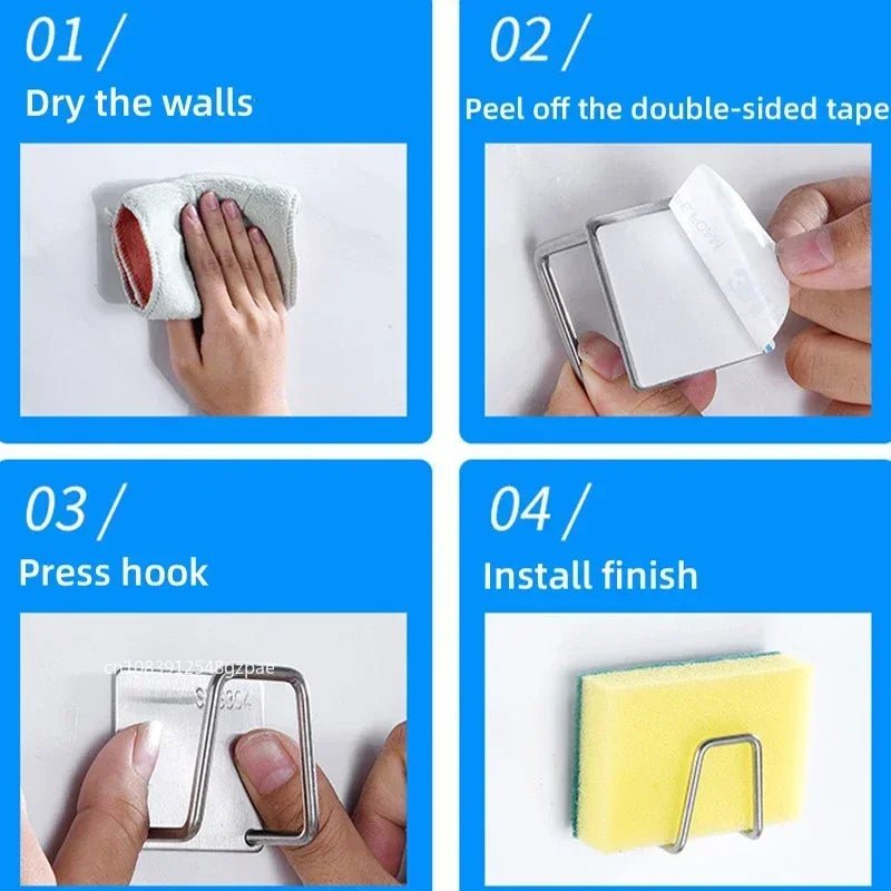 Stainless Steel Sink Sponge Rack Wall Mount Dish Sponge Holder Kitchen Accessory