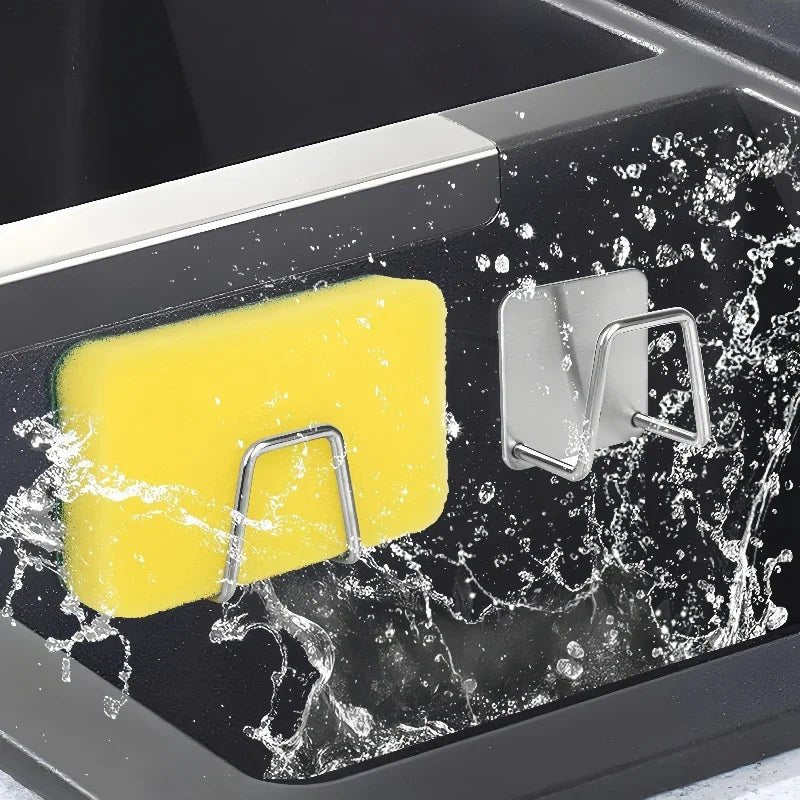 Stainless Steel Sponge Holder With Adhesive Wall Rack For Sink Organization Plus