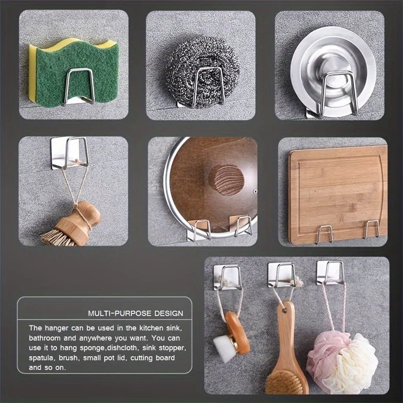 Stainless Steel Sponge Holder With Adhesive Wall Rack For Sink Organization Plus