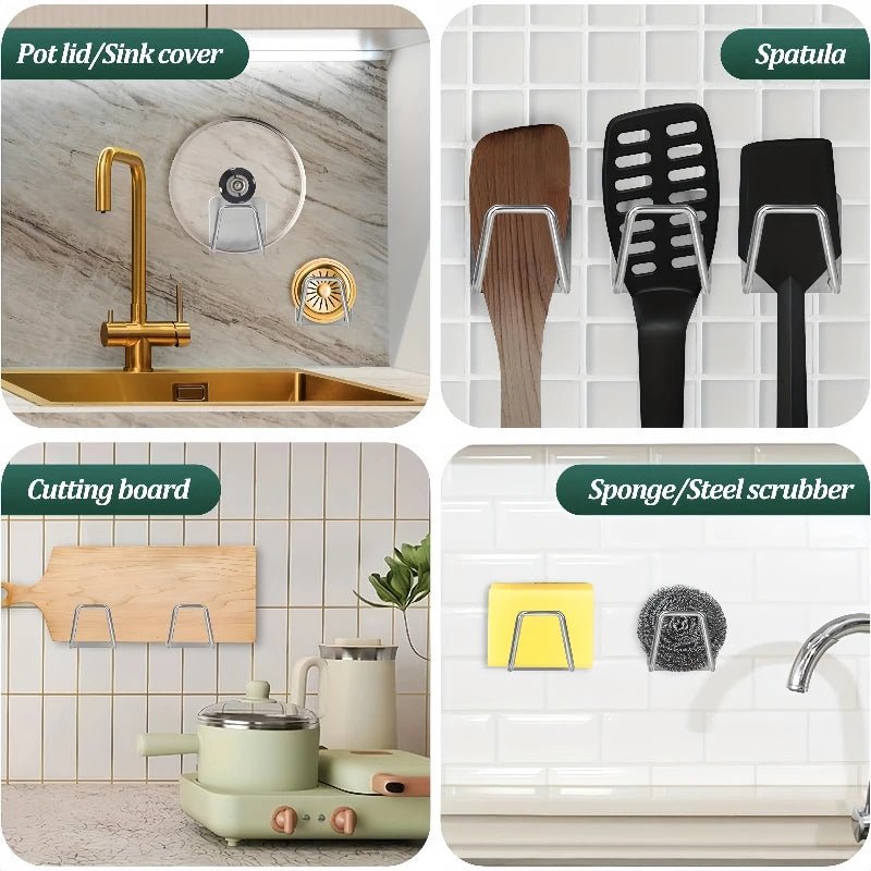 Stainless Steel Sponge Holder With Adhesive Wall Rack For Sink Organization Plus