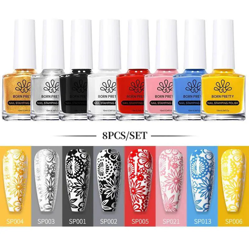 Stamping Nail Art Polish Set Creative DIY Kit Gold Silver