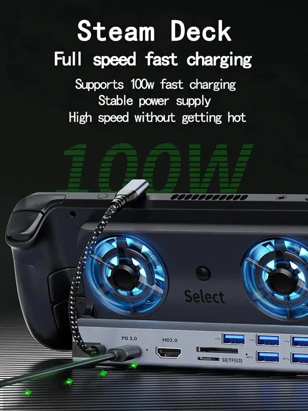 Steam Deck Docking Station With Fan 10 In 1 HDMI 4K
