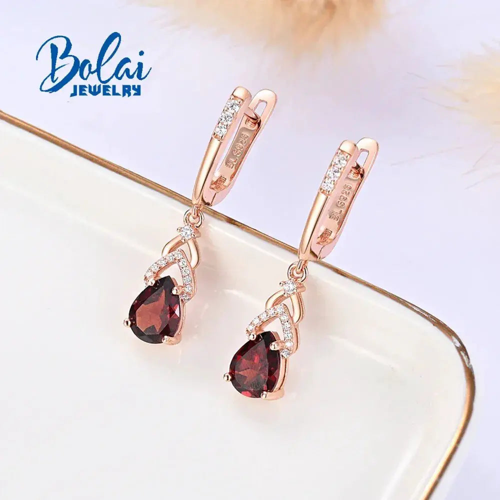 Sterling Silver Garnet Gemstone Earrings 925 Red Gift - OurLum.com