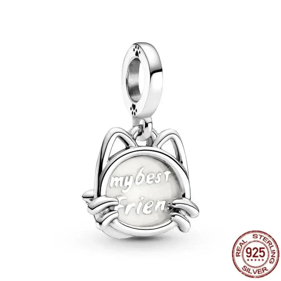 Sterling Silver Pet Cat Dangle Charm For Pandora Bracelet