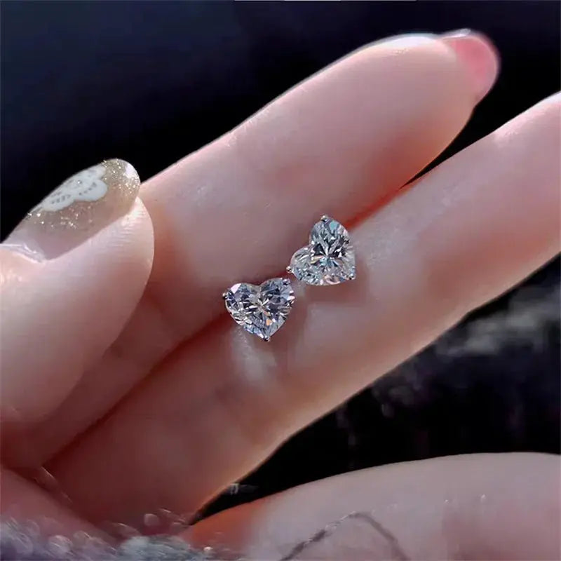 Sterling Silver Zirconia Heart Stud Earrings Party Wedding