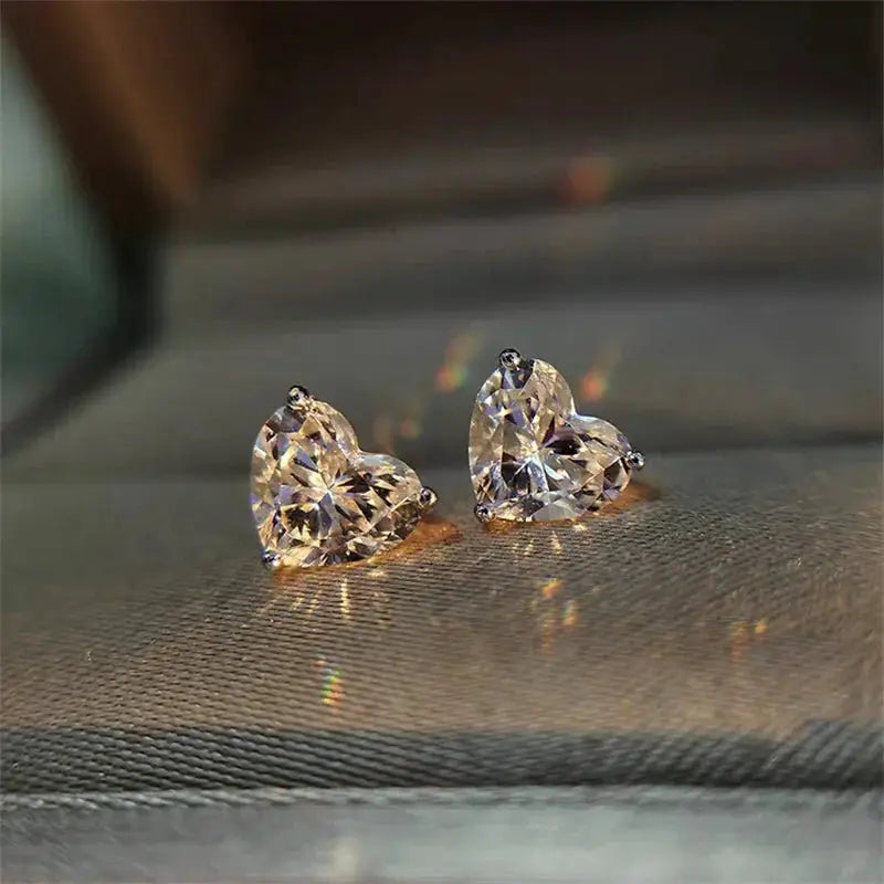 Sterling Silver Zirconia Heart Stud Earrings Party Wedding