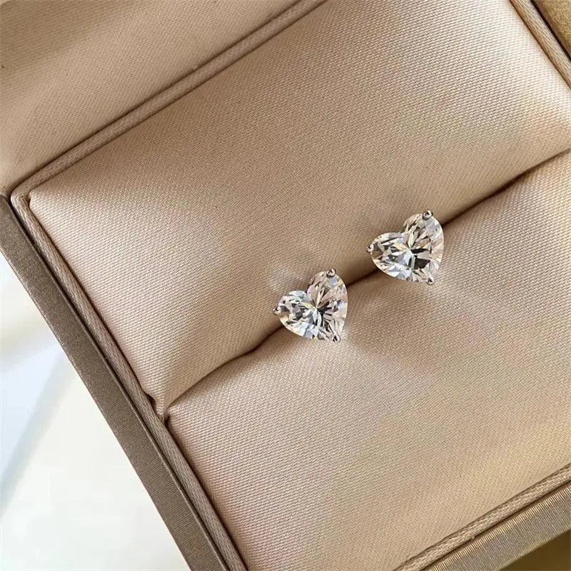 Sterling Silver Zirconia Heart Stud Earrings Party Wedding
