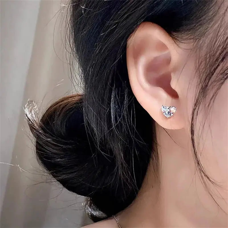 Sterling Silver Zirconia Heart Stud Earrings Party Wedding