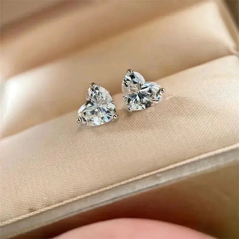 Sterling Silver Zirconia Heart Stud Earrings Party Wedding
