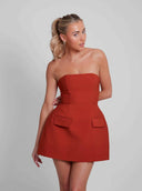 Strapless Backless A-line Dress Trendy Fashion with Pockets