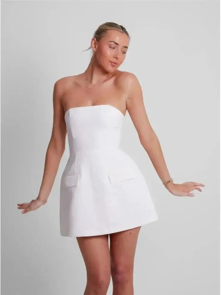 Strapless Backless Aline Dress With Pockets Trendy Fashion