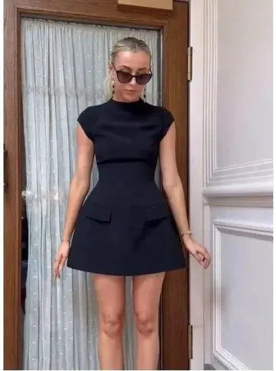 Strapless Backless Aline Dress With Pockets Trendy Fashion - BLACK 2 XL product image