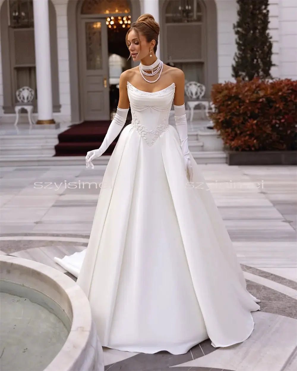 Strapless Lace Appliques Satin Aline Wedding Gown With Corset Back Dream Look