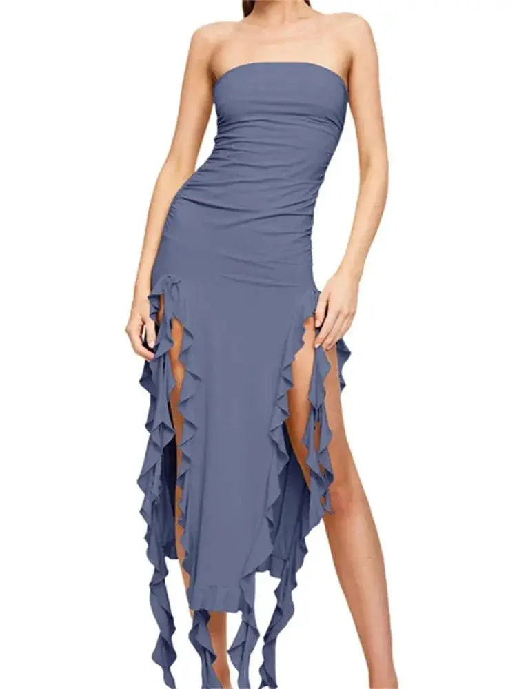 Strapless Midi Dress For Summer Beach Party Style Outfit