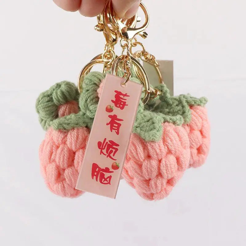 Strawberry Trouble Hand Woven Wool Yarn Without Pendant