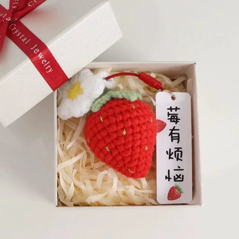 Strawberry Trouble Hand Woven Wool Yarn Without Pendant