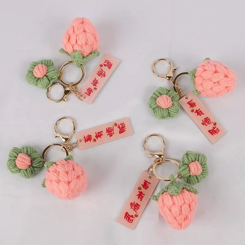 Strawberry Trouble Hand Woven Wool Yarn Without Pendant