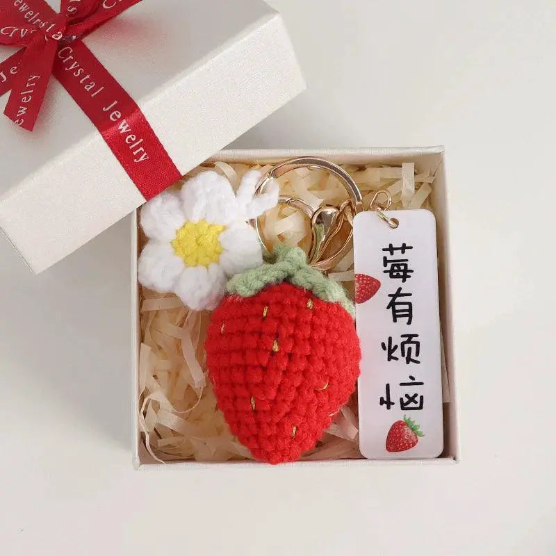 Strawberry Trouble Hand Woven Wool Yarn Without Pendant