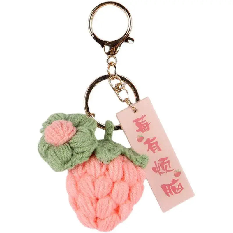 Strawberry Trouble Hand Woven Wool Yarn Without Pendant