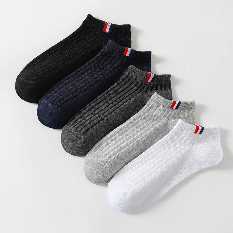 StrideLine Mens Thin Boat Socks 5 Pairs - Breathable Summer Comfort For Everyday