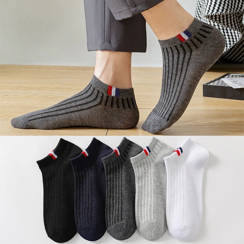 StrideLine Mens Thin Boat Socks 5 Pairs - Breathable Summer Comfort For Everyday