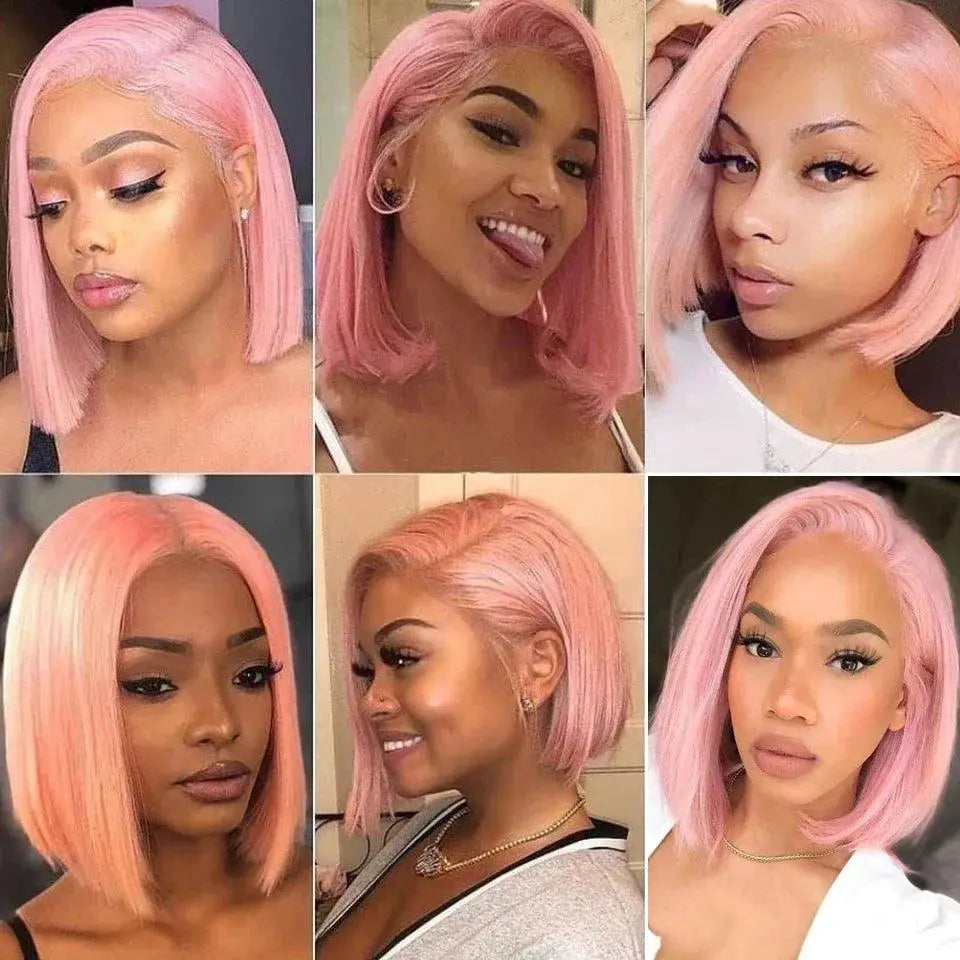 Stunning Pink Blonde Lace Front Bob Wig Premium Human Hair