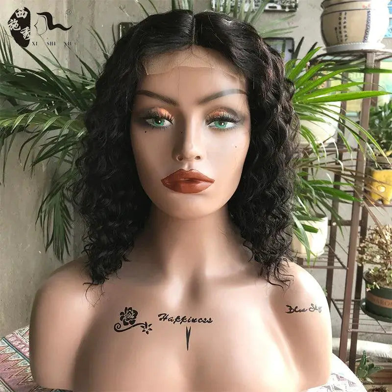 Stylish 10 Inch Bob Deep Wave Lace Wig Premium Human Hair