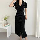 Stylish Black Bodycon Knit Midi Dress Korean Elegance Comfort