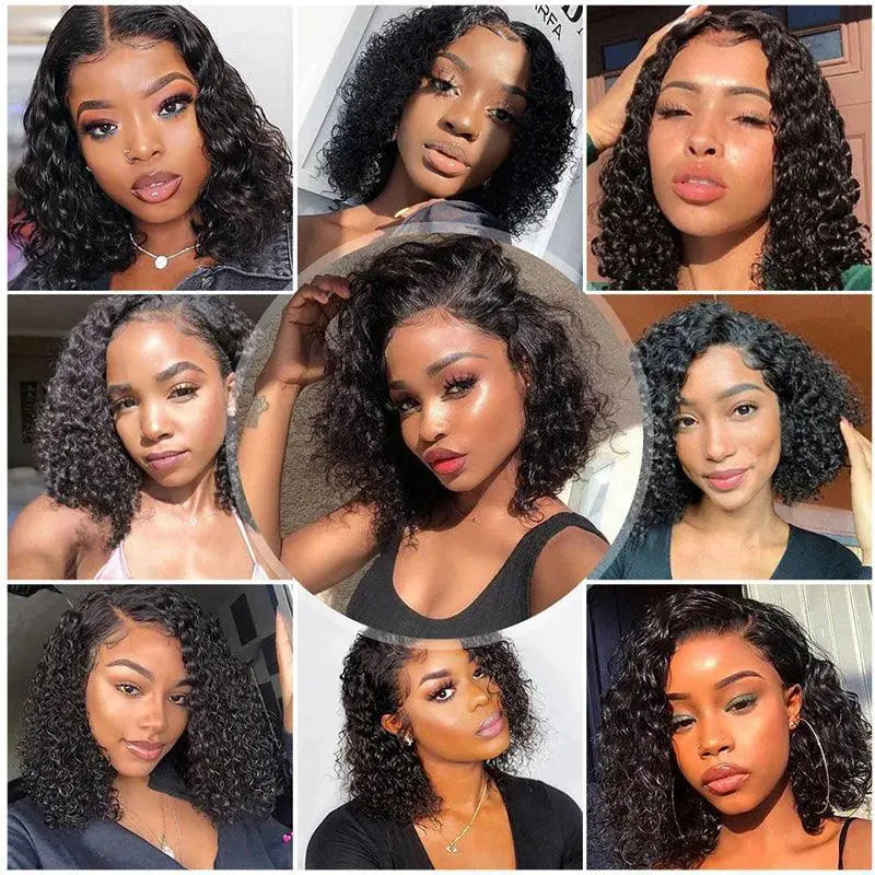 Short Curly Bob Wig 13x4 Lace Front Remy Human Hair
