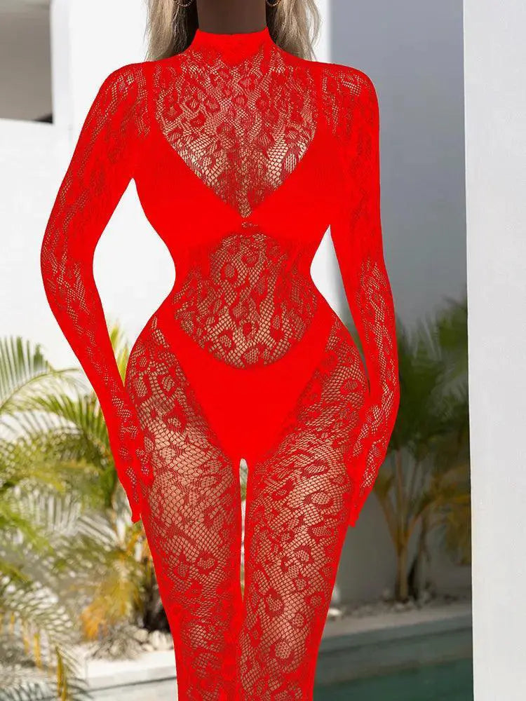 Sultry Lace Bodysuit Fishnet Jumpsuit for Women Nightclub - OurLum.com