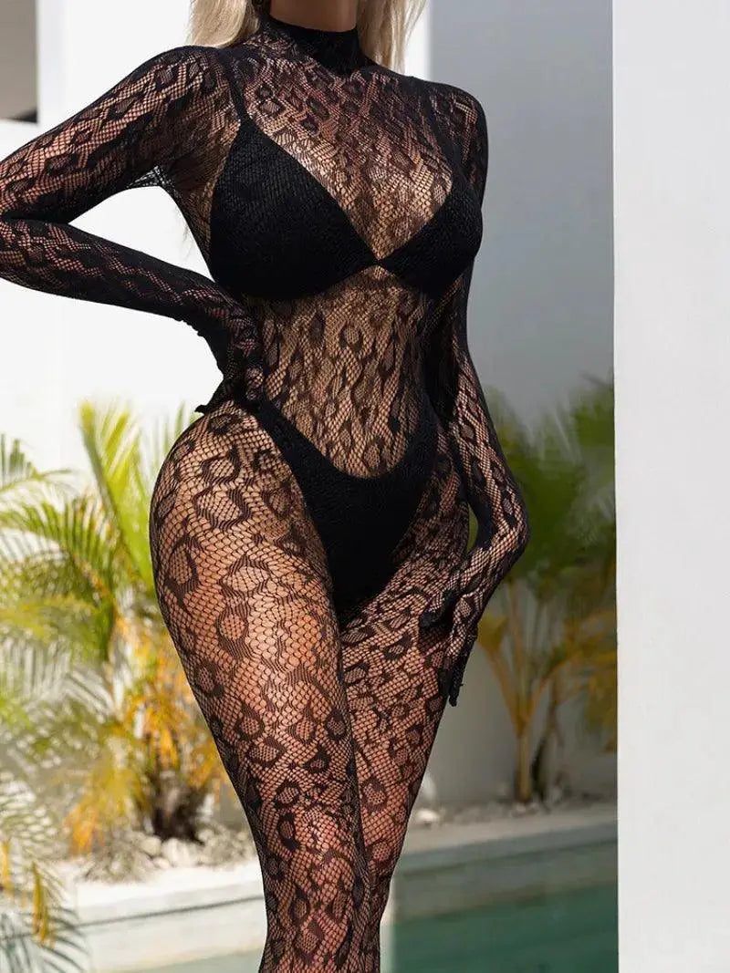 Sultry Lace Bodysuit Fishnet Jumpsuit for Women Nightclub - OurLum.com