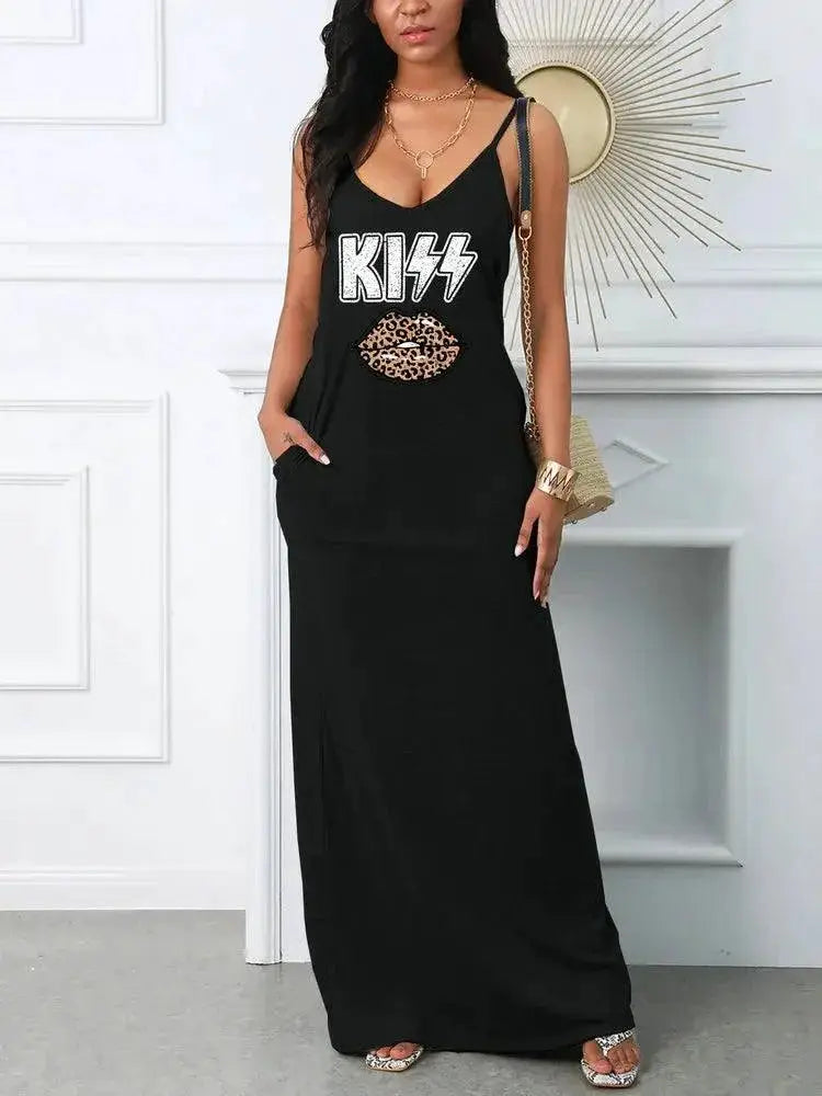 Sultry Summer Dress Printed Suspender Outfit Chic Sexy