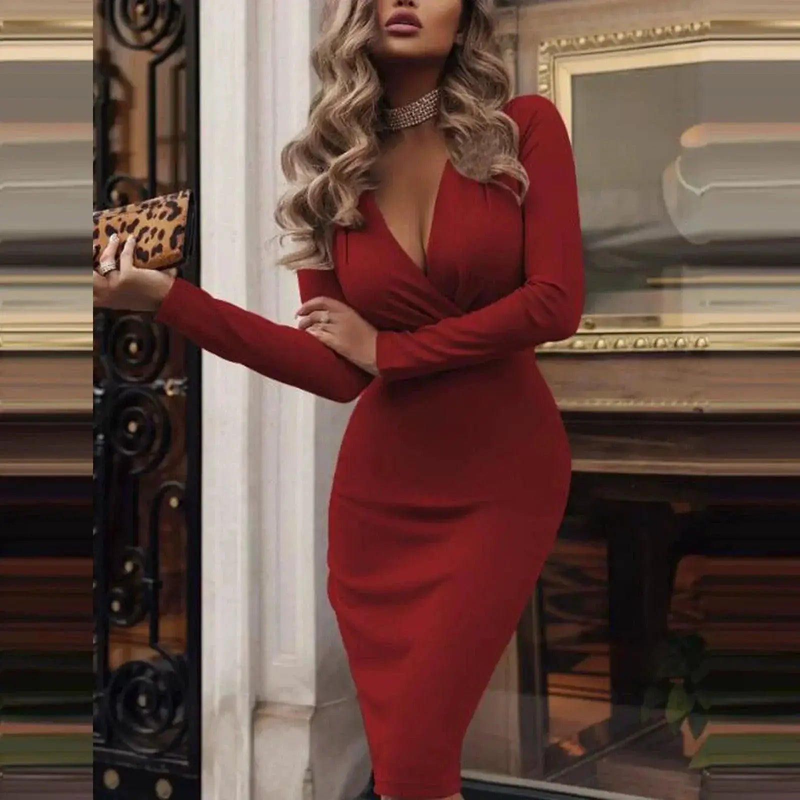Sultry V Neck Night Out Dress Elegant Sexy Womens Apparel