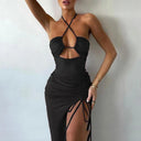 Summer Black Lace-up Halter Bodycon Dress Elegant Party Fashion