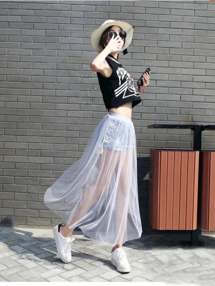 Summer Bohemian Lace Maxi Skirt Women Elegant Fashion