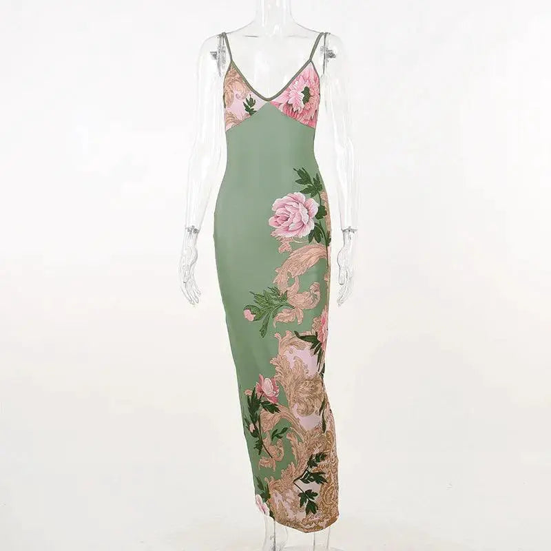 Summer Chic Floral Print Suspender Dress For Beach And Club