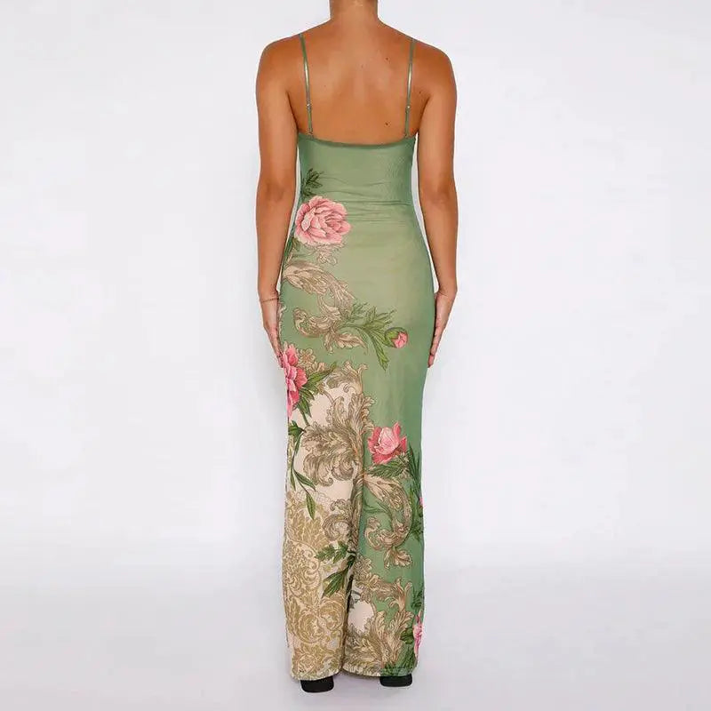 Summer Chic Floral Print Suspender Dress For Beach And Club