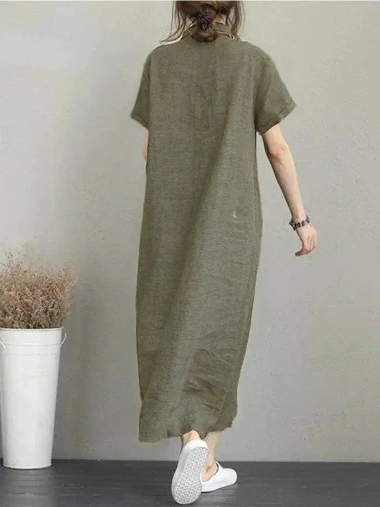 Breathable Vintage Cotton Linen Summer Dress Casual A Line