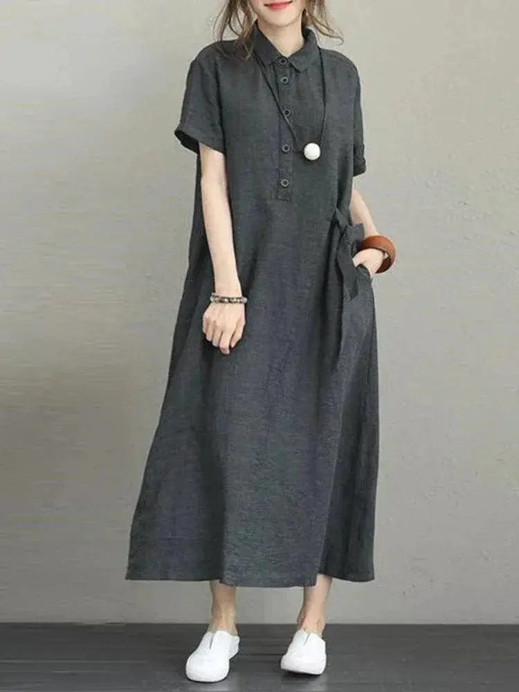 Breathable Vintage Cotton Linen Summer Dress Casual A Line